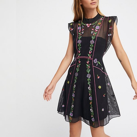 Free People Dresses & Skirts - Free People | Floral Embroidered Black Dress - E90